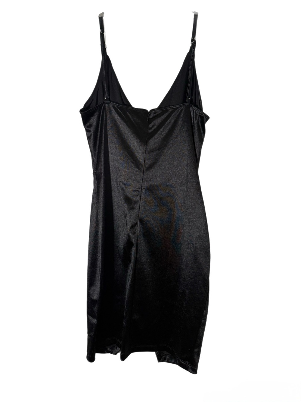 Satin Black Mini Slip Dress with Draped V-Neck - Picture 2 of 4